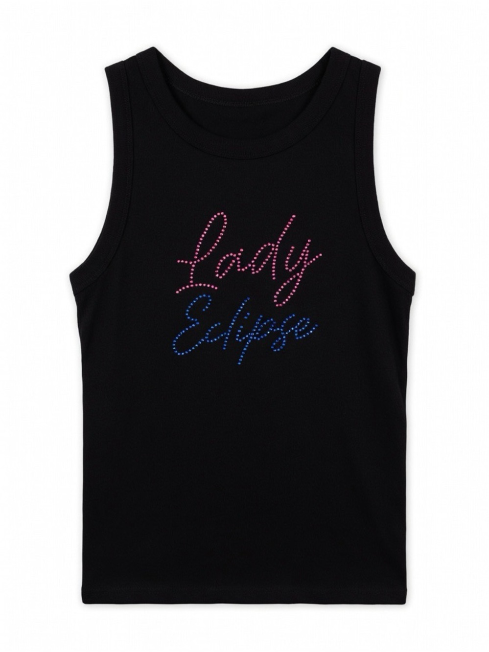 Eclipse Black Tank with Pink and Blue Rhinestone Script